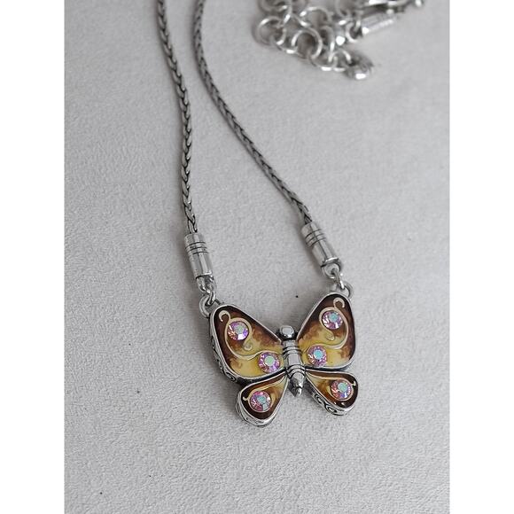 Brighton Butterfly Pendant Necklace Reversible Aurora Borealis Crystal Retired - Picture 6 of 9